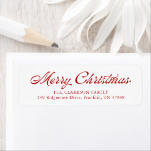 Red Merry Christmas Script Retouradres Etiket