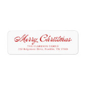 Red Merry Christmas Script Retouradres Etiket (Voorkant)