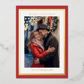 Red Merry Christmas Simple Modern Photo Folie Feestdagenkaart (Voorkant)