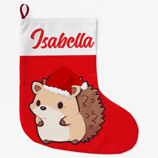 Red Merry Christmas stekelvarken huisdier Santa ha Grote Kerstsok (Voorkant)