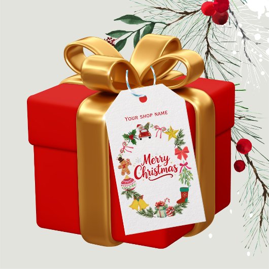 Red Merry Christmas uw logo bedrijf Cadeaulabel