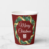 Red Merry Christmas Wreath Custom Company Papieren Bekers (Achterkant)