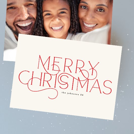 Red Merry Elegant Traditionele One Fototypografie Feestdagenkaart