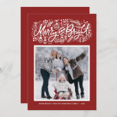 Red Merry en Bright Lettering kerstfoto Feestdagenkaart (Voorkant / Achterkant)