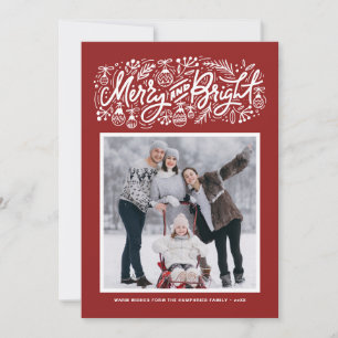 Red Merry en Bright Lettering kerstfoto Feestdagenkaart
