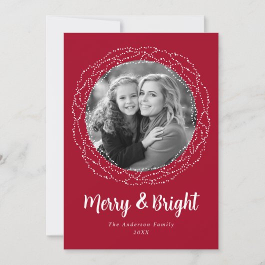 Red Merry en Bright Photo Feestdagenkaart (Voorkant)