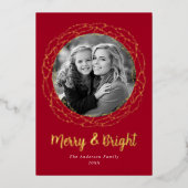 Red Merry en Bright Photo Folie Feestdagenkaart (Voorkant)