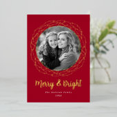 Red Merry en Bright Photo Folie Feestdagenkaart (Staand Voorkant)