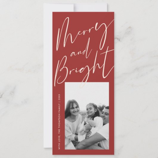 Red Merry en Bright Script 1 Foto Feestdagenkaart (Voorkant)