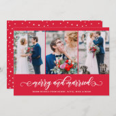 Red Merry en gehuwde drie Foto Collage Holiday Feestdagenkaart (Voorkant / Achterkant)