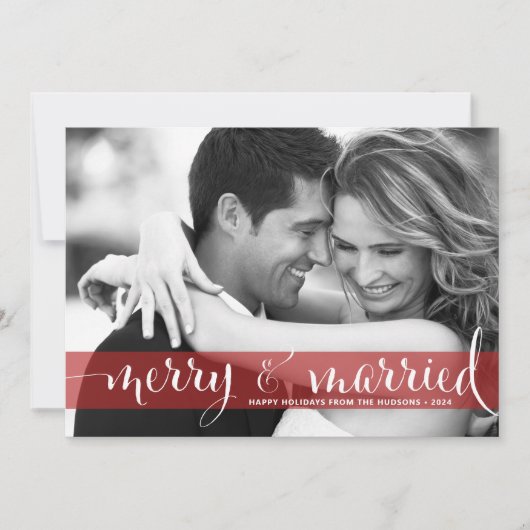 Red Merry en gehuwde Passen getrouwd met kerstmis Feestdagenkaart (Voorkant)