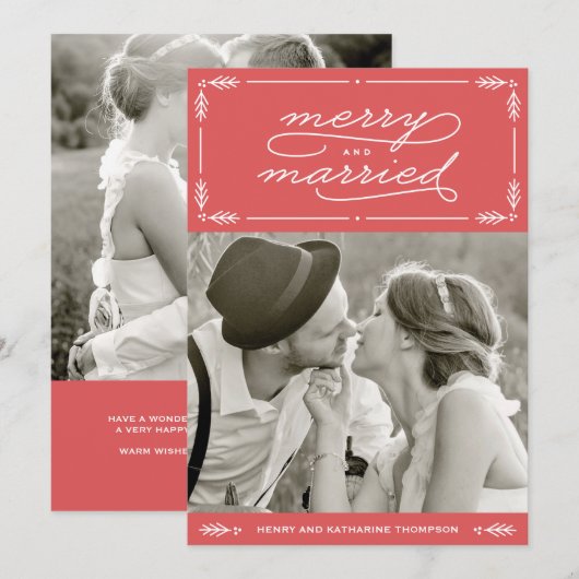 Red Merry en getrouwde Pas getrouwd Holiday-fotoka Feestdagenkaart (Voorkant / Achterkant)