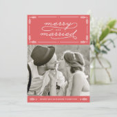 Red Merry en getrouwde Pas getrouwd Holiday-fotoka Feestdagenkaart (Staand voorkant)