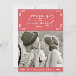 Red Merry en getrouwde Pas getrouwd Holiday-fotoka Feestdagenkaart