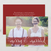 Red Merry en getrouwde Snowflakes kerstfoto Feestdagenkaart (Voorkant / Achterkant)