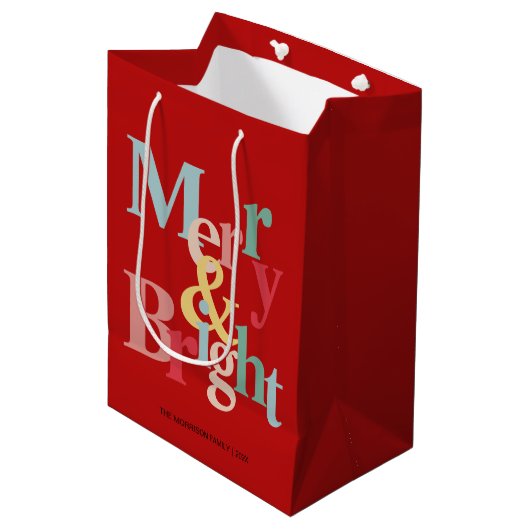 Red Merry en heldere moderne typografie Medium Cadeauzakje (Voorkant Gekanteld)