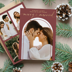 Red Merry en Married Heart Script Kerstmis Foto Folie Feestdagenkaart