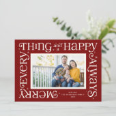 Red Merry Everything and Happy Always Photo Feestdagenkaart (Staand voorkant)