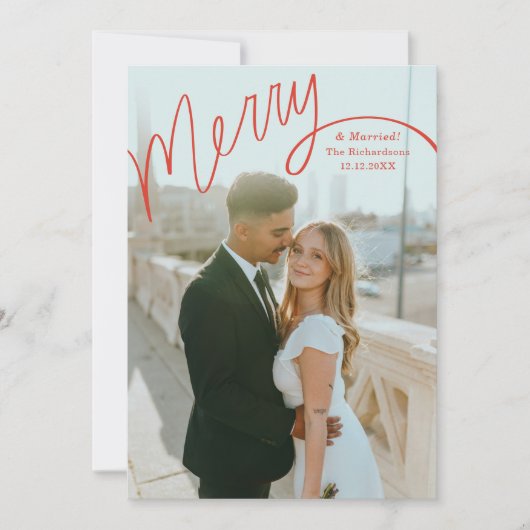 Red Merry Hand Lettering Wedding Photo Feestdagenkaart (Voorkant)