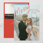 Red Merry Hand Lettering Wedding Photo Feestdagenkaart (Voorkant / Achterkant)