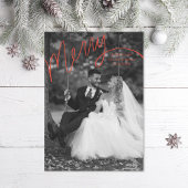 Red Merry Hand Lettering Wedding Photo Feestdagenkaart