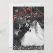 Red Merry Hand Lettering Wedding Photo Feestdagenkaart (Voorkant)