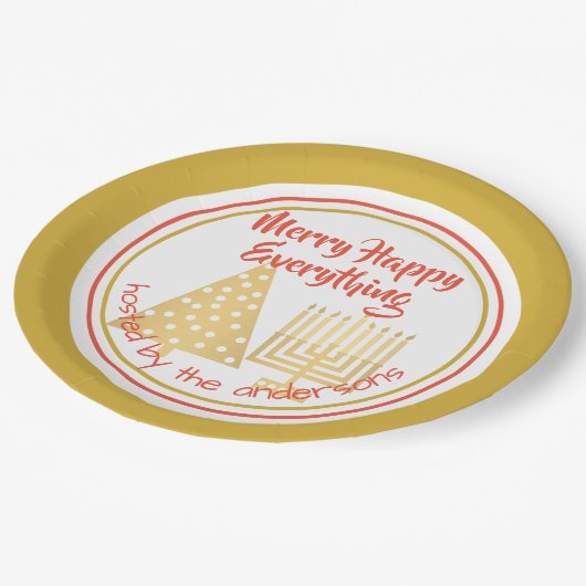 Red Merry Happy Alles Party Chrismukkah Papieren Bordje (Gekanteld)