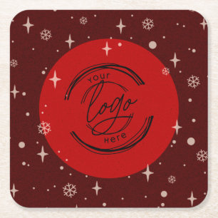 Red Merry kerst Business Logo Snowflake Kartonnen Onderzetters