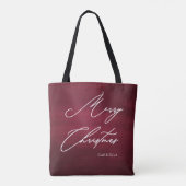 Red Merry kerst Elegant script met naam Tote Bag (Achterkant)
