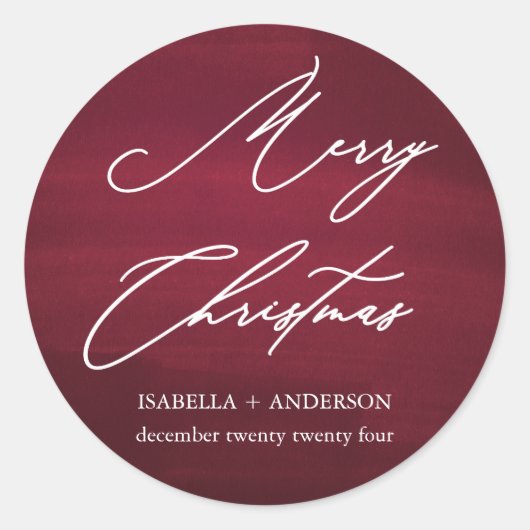 Red Merry kerst Elegant script Ronde Sticker (Voorkant)