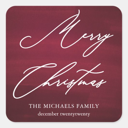 Red Merry kerst Elegant script Vierkante Sticker (Voorkant)