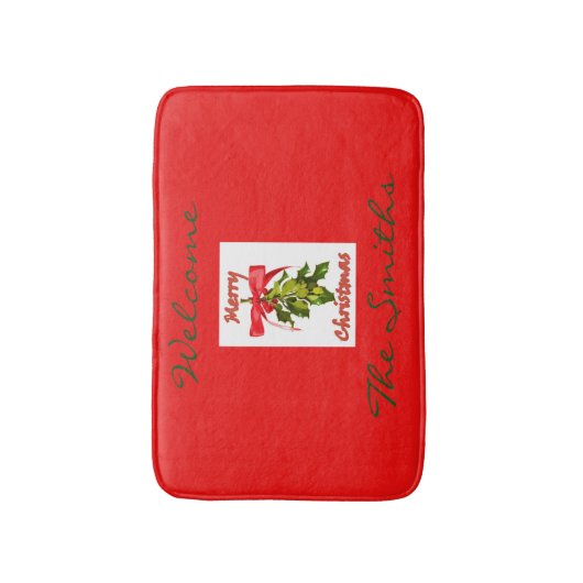 red merry kerst mistletoe badmat (Voorkant Verticaal)
