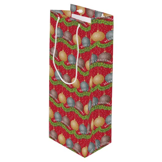 RED Merry kerstball-ornamenten Wijn Cadeautas (Voorkant Gekanteld)