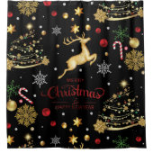 Red Merry-kerstboom Douchegordijn (Voorkant)