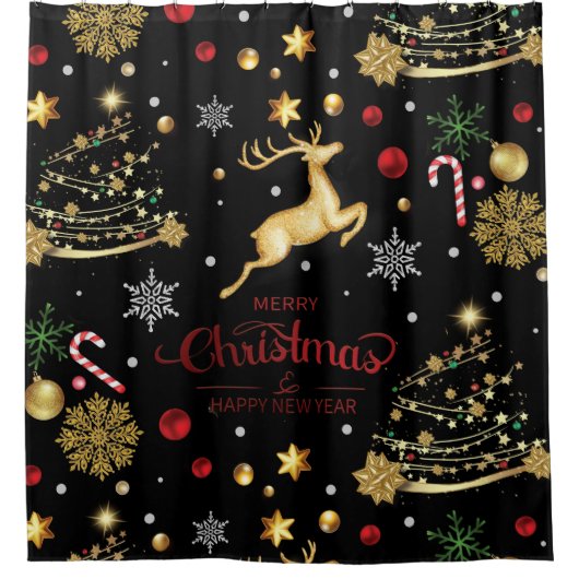 Red Merry-kerstboom Douchegordijn (Voorkant)