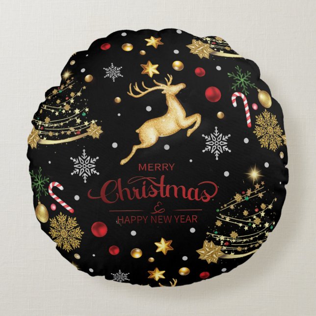 Red Merry kerstboomThrow Pillow Rond Kussen (Voorkant)