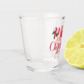 Red Merry-kerstcadeauscript handgeschreven Shot Glas (Links)