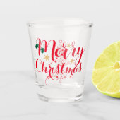 Red Merry-kerstcadeauscript handgeschreven Shot Glas (Voorkant)