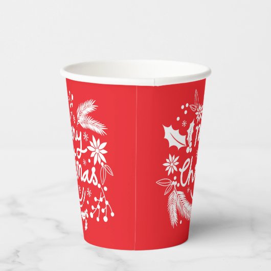 Red Merry kerstfeestelijke feestdag witte Floral Papieren Bekers (Rechts)