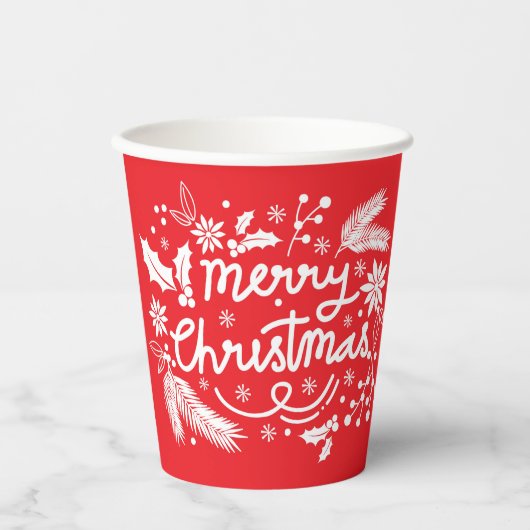 Red Merry kerstfeestelijke feestdag witte Floral Papieren Bekers (Voorkant)