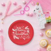 Red Merry kerstfeestelijke feestdag witte Floral Papieren Bordje (Feest)