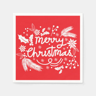 Red Merry kerstfeestelijke feestdag witte Floral Servet