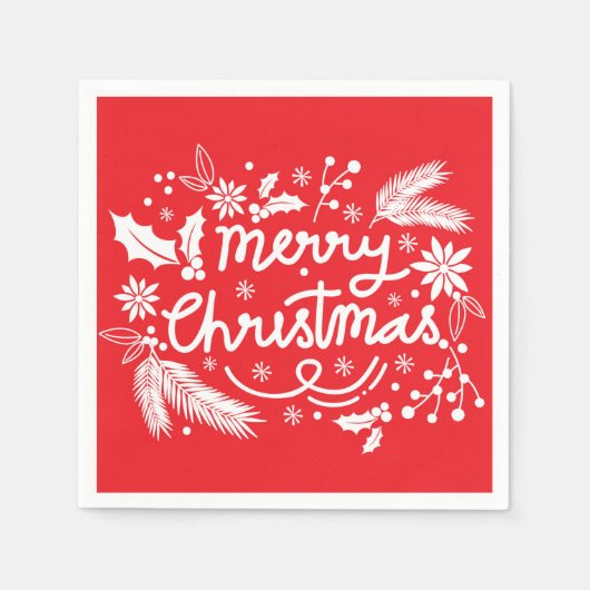 Red Merry kerstfeestelijke feestdag witte Floral Servet (Voorkant)