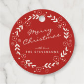 Red Merry kerstFloral met Eenvoudig aangepast Bedankjes Labels (Voorkant)