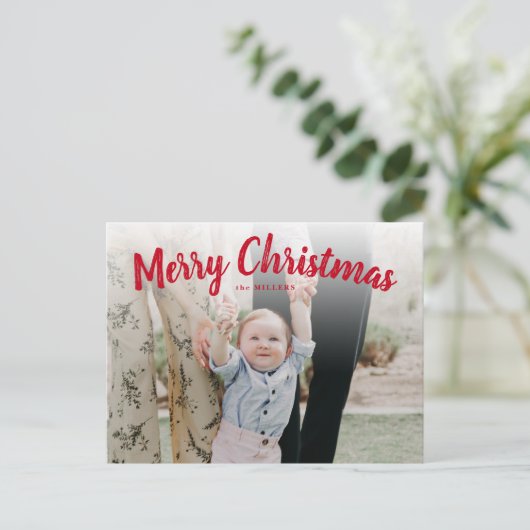 Red Merry-kerstfotokaart, horizontaal Briefkaart (Staand voorkant)