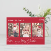 Red Merry-kerstfotokaart met Leaf Motif Kaart (Staand voorkant)