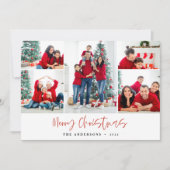 Red Merry-kerstfotokaart Vijf Afbeeldingen Feestdagenkaart (Voorkant)