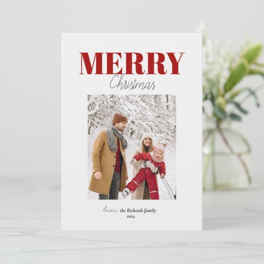 Red Merry-kerstkaart Feestdagenkaart (Staand voorkant)