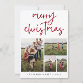 Red Merry kerstkalligrafie Foto Feestdagenkaart (Voorkant)