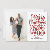 Red Merry kerstkalligrafie Foto Feestdagenkaart (Voorkant)